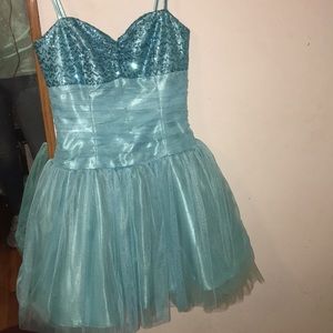 Blue spaghetti strap cocktail dress